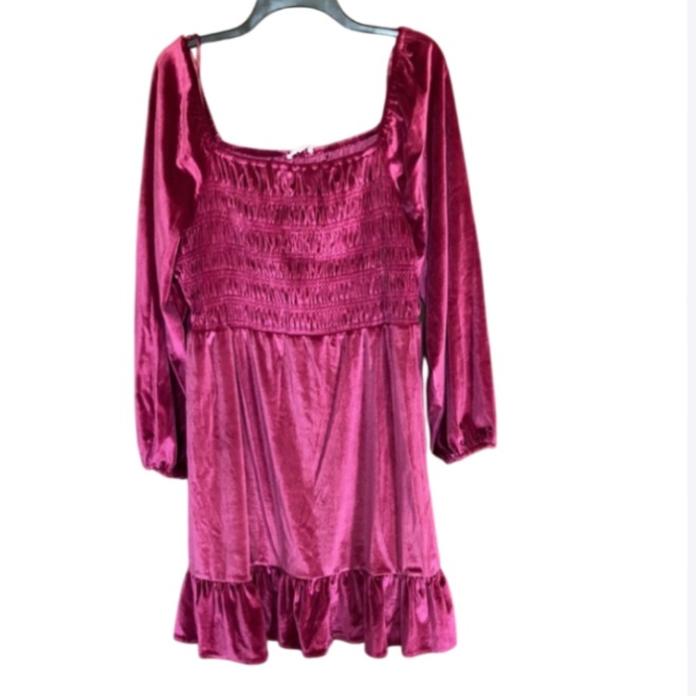 LC Lauren Conrad smocked flounce hem velvet dress boho party size XXL